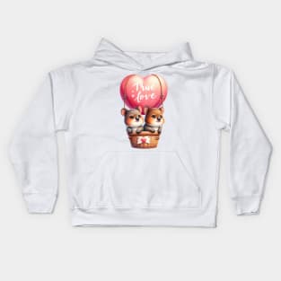 Valentine Mouse Couple On Hot Air Balloon Kids Hoodie